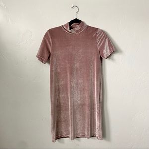 MADEWELL | Pink Mockneck Velvet Short Sleeve Dress